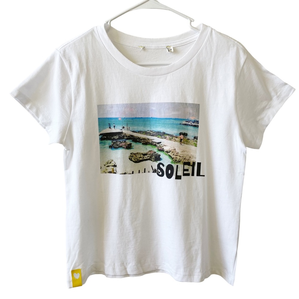 NWOT Kerri Rosenthal Beach Print Soleil Short Sleeve Scoop Neck T-Shirt